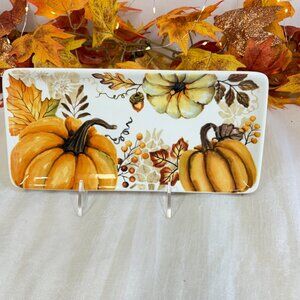 Maxcera Watercolor Botanical Pumpkin Fall Appetizer Cookie Snack Plate Tray New